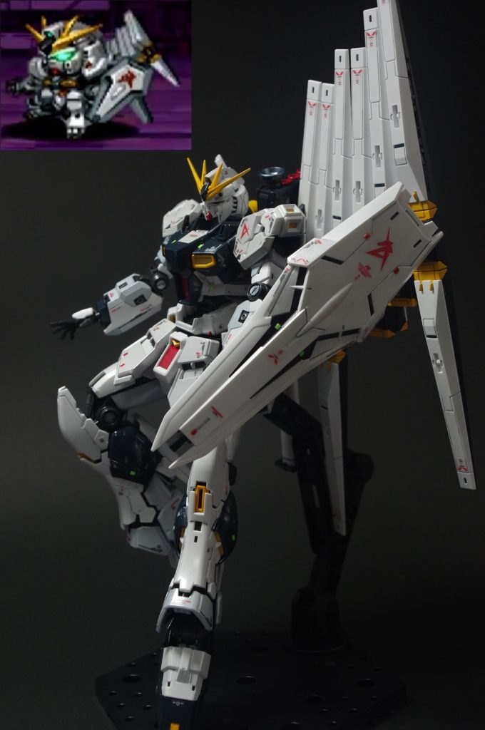 スパロボα時代のνガンダム。戦闘アニメが動くという衝撃と感動を生んだ思い出深いシリーズ。νガンダムには浮遊感のあるポーズが似合います。