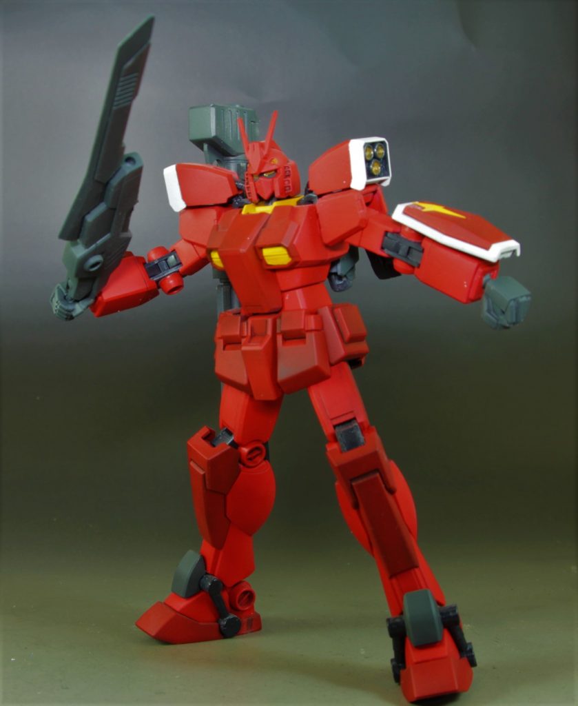 答え：赤い部分はすべてモンザレッドのベタ塗り明るい部分はグレーサフ、暗い部分は黒サフの上から吹いているだけでした