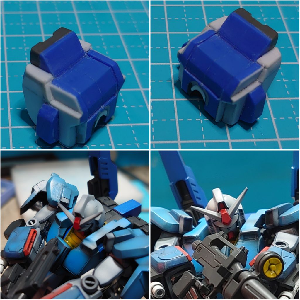 胸部アーマーと肩アーマーで動かなくなってしまうので改修脳内のポージングとして肩の干渉は避けれませんなのであたるところはカットします。そのカットしたところ段差ディテールとしてます
+