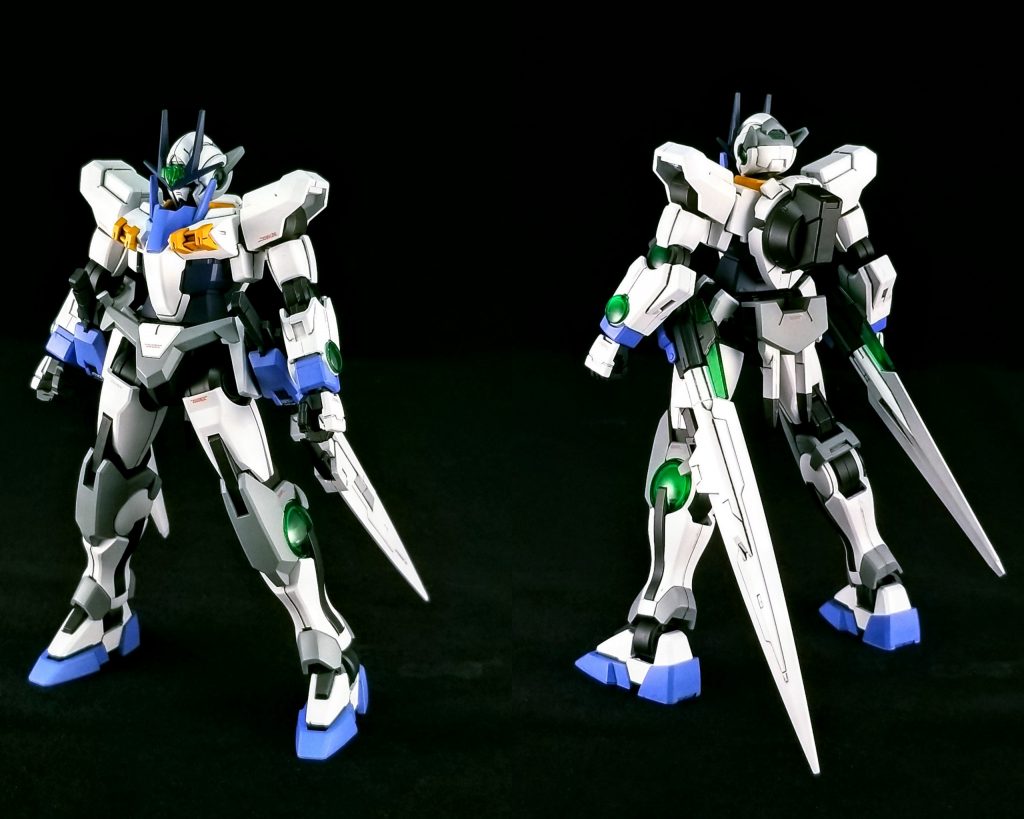 00ガンダムのツインドライブを別の改造に使ったので余った本体に量子タンクをくっ付けてデチューン機体として甦りました。武装はGNソードⅡ(ロング)とビームサーベルのみでシンプルに。