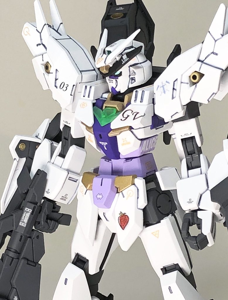 武装の変更や追加は特にないが、腰に稼働軸を追加し、各部バーニアを大型化したり二重構造にするなどして、地味ながら堅実な改良を施している。肩にはアインフェリアのユニットエンブレム、胸には機体名の略称である「GV」、フロントスカートにはワンポイントとしてイチゴのデカールで飾られている。