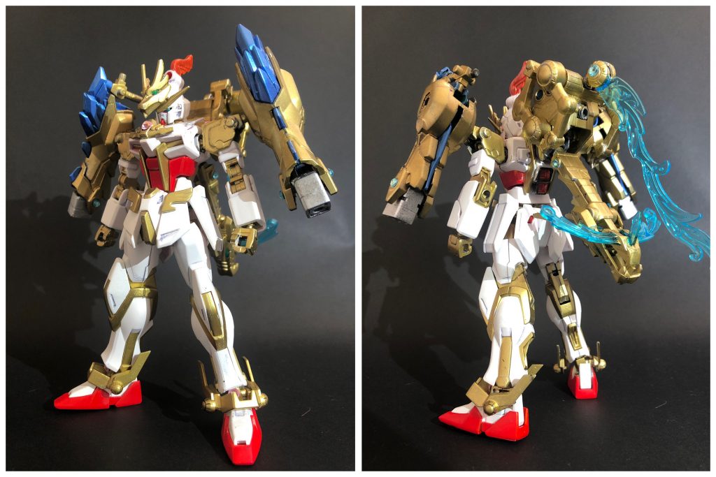 [青龍ストライクガンダム]青龍と合体した、射撃に特化した形態。メイン武装は肩部のガンビットで、手持ちでの射撃はもちろん、ビットとしても使用する。