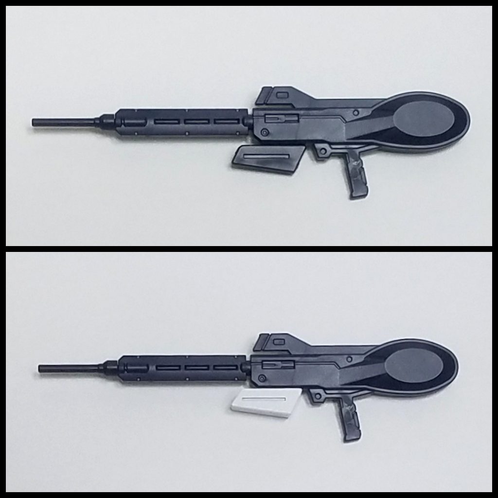 切り出した1.5㎜のプラ板を余剰としてもう2つ付属するEパックで挟み、スキマをパテで埋め成形。とりあえず白サフを吹いています。白背景だとわかりづらいかも…。