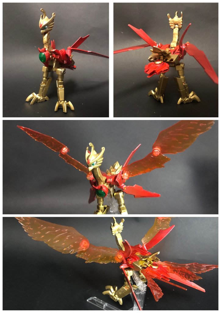 朱雀型ストライカーパック[スザクⅢカルラ]朱雀を模して作られたストライカーパック。ヴァーミリオンのMBであるスザクの3号機にあたる。胸部と尾羽にエネルギー生産機関があり回復役にもなる点や、翼や尾羽をビームで形成するハイパーモードを持つ点などもスザクⅠから継承している。通常時は脚のクローとウイングブレードでの接近戦、ハイパーモード時は翼を羽ばたかせて生じるビームウイングを飛ばしての中〜遠距離戦を得意とする。