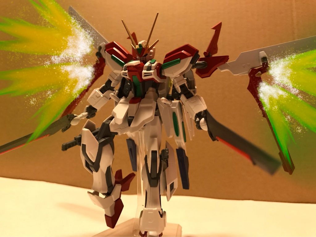 バーストモードバックパックのウイングを展開させ光の翼を発生させ高速移動を可能とするただしこれには膨大なエネルギーを必要とする為時間は1分が限界