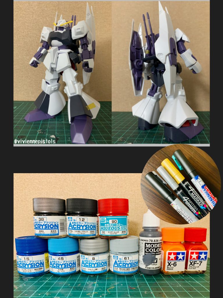 素体と今回使用した塗料等になります。見て頂きありがとうございました。レッドポイントをオレンジのエナメルで表現をし、アクセントを付けています。