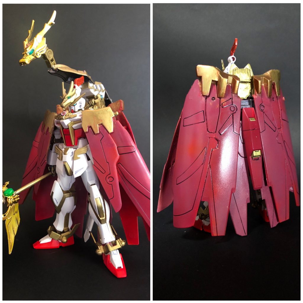 マントストライカーを装備した状態。[マントストライカー]マントを模した防御用のストライカーパック。全身を覆うように配置され、いかなる攻撃も通さない頑丈な作りになっている。…とはいえ、この形態の本機は戦闘は行わず、基本的に大将として本陣から動かないため、あまり活躍した試しは無い。いざ戦闘に参加する際は、戦況に応じて最適な四神ストライカーを召喚し、換装しながら戦う。