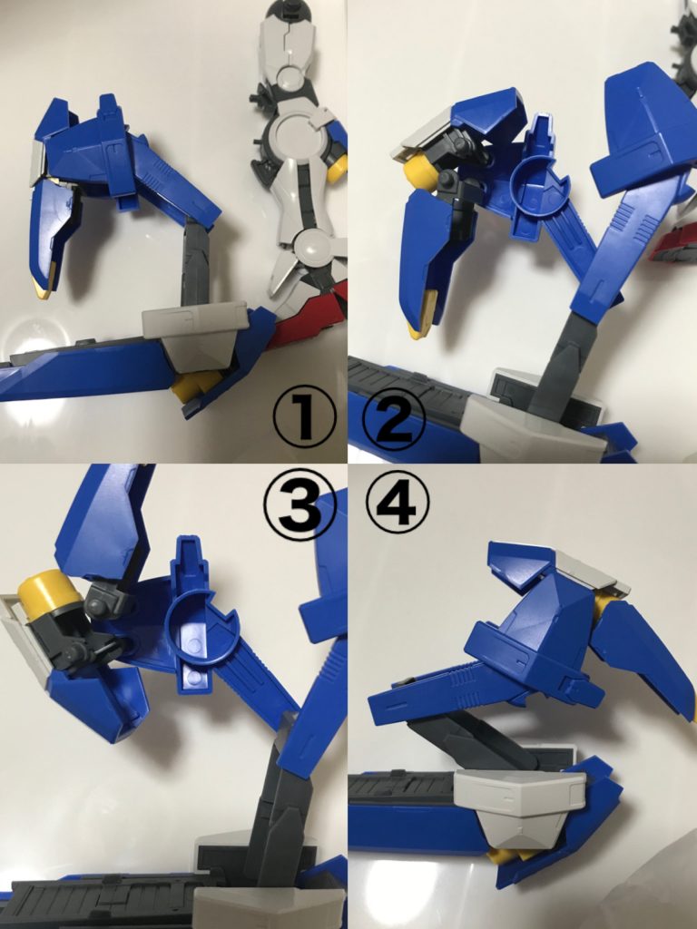 ①ダッシュユニットを外す②分解③膝前のバーニアを上下に向きとパーツを入れ替え④そのまま挟んで後ろへ倒す後はダブルオーを足首に挟み込めば、意外と固定するパーツは無くともズレたりする事も無く見た目だけならばバーニアもしっかり展開させれてカッコよく決まった☆やったねしかしザンライザーのサブアームやらセブンソードの膝GNカタールが4本あったり腰の剣まで突き出して更には両手、両肩にもぶそうされてて、初見の人だと何がな何やら分からん状態実際にこのMSが戦闘したら同じ様に分からん殺しの炸裂でしょうね(笑)こんなゴリゴリの機体がツインドライブでオーライザーのバーニア使って、更には今回のダッシュユニットも駆使して突っ込んで来たらそりゃ死ねるとまあ、自分で作ったガンプラを都合良く妄想して遊ぶのは気持ちィゾイ〜( ´ ▽ ` )