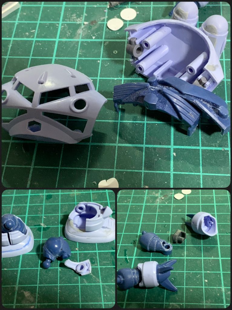 頭部、腕部、脚部は後はめ加工して、合わせ目消しをしました。