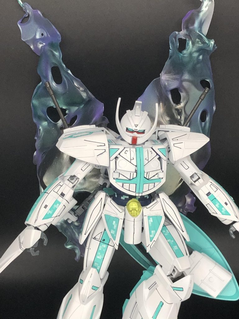 月光蝶エフェクトは透明のプラ板をアブなってガンダムマーカーエアブラシでグラデーション塗装しました。