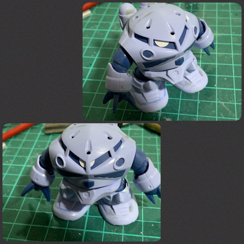 モノアイは厚さ0.1mmのプラペーパーを直径7mmのポンチでくり抜いたものを使ってます。挟んでいるだけなので動かせます。