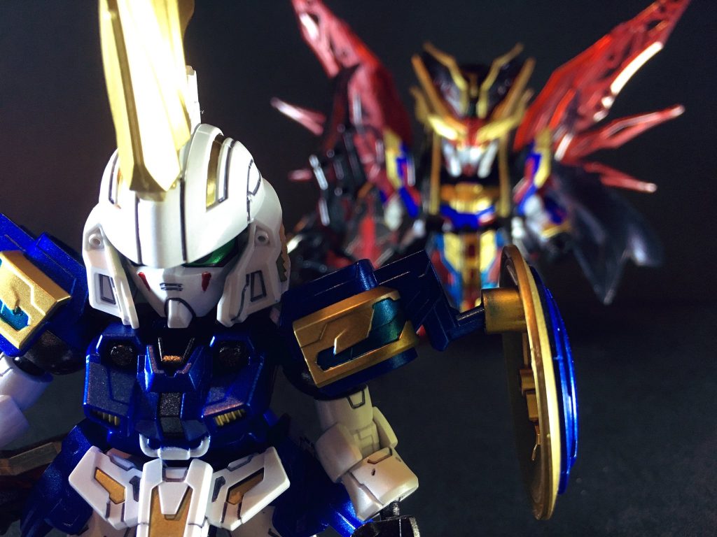 〜〜〜〜〜〜〜〜〜〜三国創傑伝、魏軍では夏侯淵トールギス、夏侯惇トールギスⅢが相次いでキット化されましたが、トールギスⅡについては参戦していません。(2020年9月現在)そこで上記キットをベースにオリジナル武将トールギスⅡを製作、カラーリングと頭部形状変更で演者MSのデザインを再現しました。トールギス系=夏侯一族との流れに思われたので、夏侯淵の子・夏侯覇を武将に選びました。