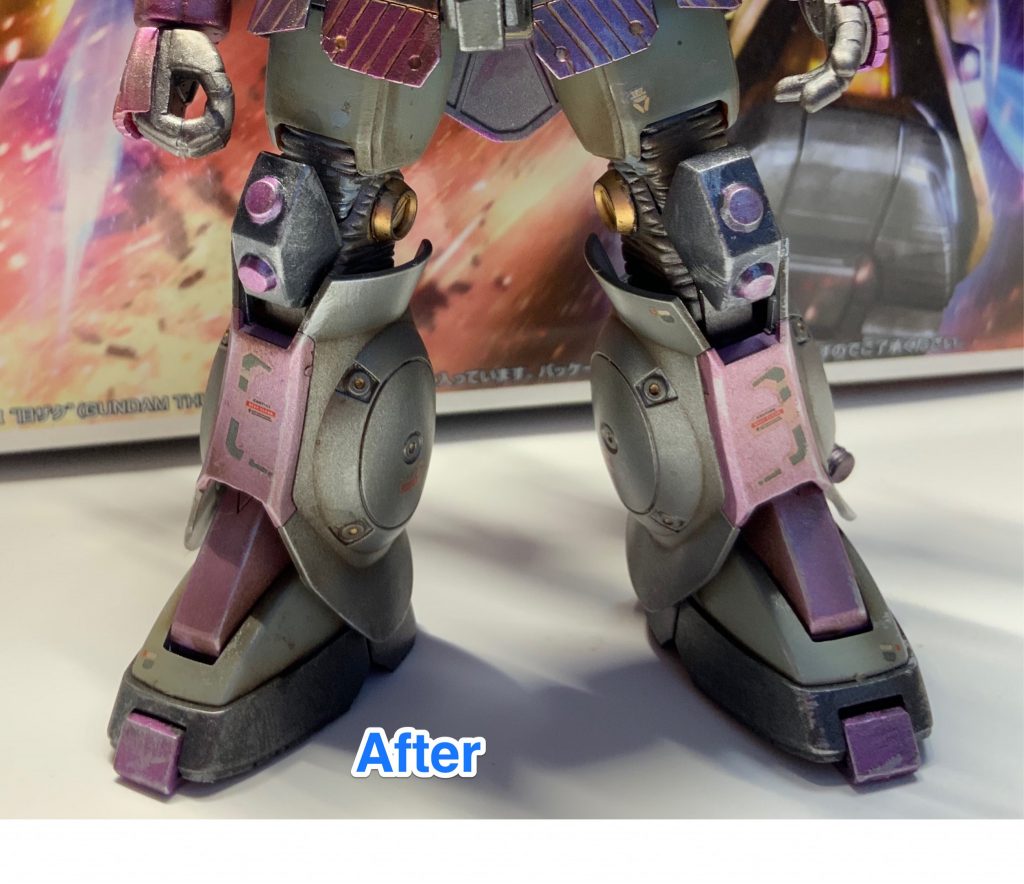 汚し作業は簡単リアルタッチマーカーブラウン1を全面に塗り、メラミンスポンジでぼかすでやってます。その後シルバーでチッピングで完了です