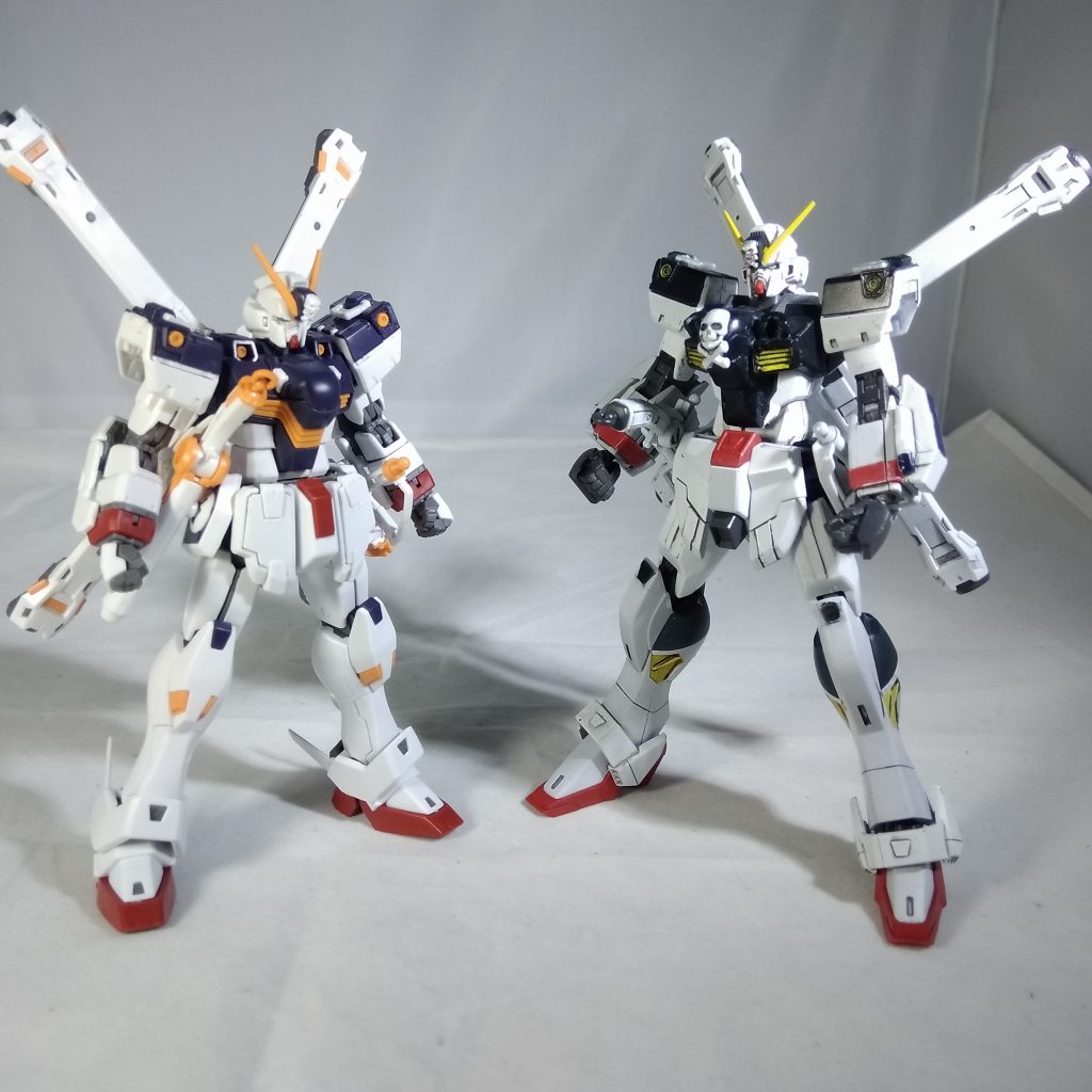 Rgクロスボーンガンダムとの本体の比較です。独自のアレンジを加えてSEEDっぽさを出しました