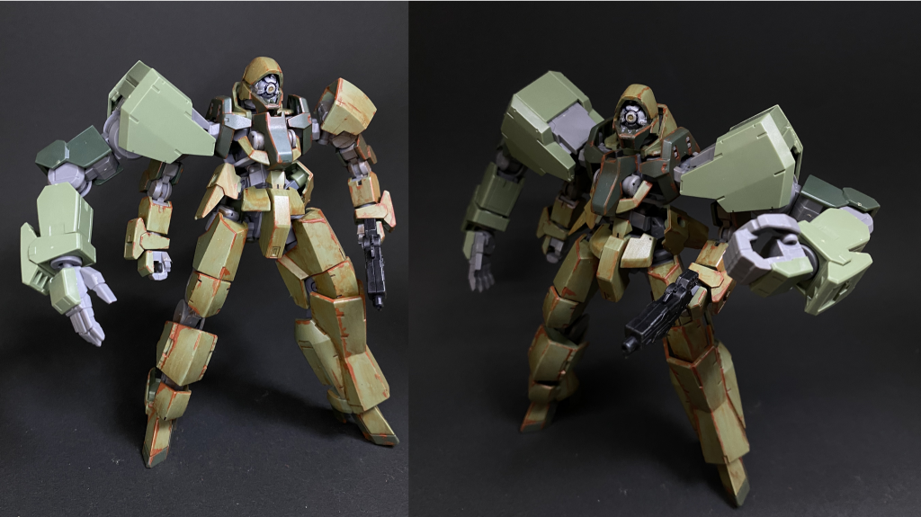 没案秘密兵器としてMGグレイズの腕で多腕化、右肩マントを考えていましたが、そもそもグレイズの頭を切ったら胸周りの装甲と合わせてジャケットっぽくなるシルエットから大きくズレてしまうのでやめました