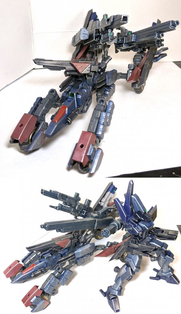 「装備されたアームズウェポンはバスターキャノン同様に上下左右に可動させる事ができ、複数の敵機にも攻撃を行うことが可能、またパージ後のガンアームズも自動操作によりキャノンブースターポッドを使用した連携攻撃を行うことができる。」後に作る機体との連動は実はそんなに考えてなかったりしますが、とりあえずガンアームズとは連動出来たら良いなと思いこのパーツも制作しました。そして見てもらえれば分かるように実はこのガンミリアス、かなり大きかったりします。