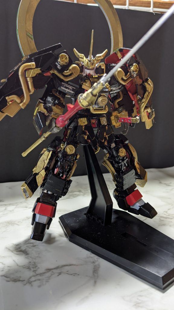 薙刀光臨丸。真武者ガンダムの薙刀をベースにHGでも持てるように鉄血のオルフェンズの武器セットを使用してます。