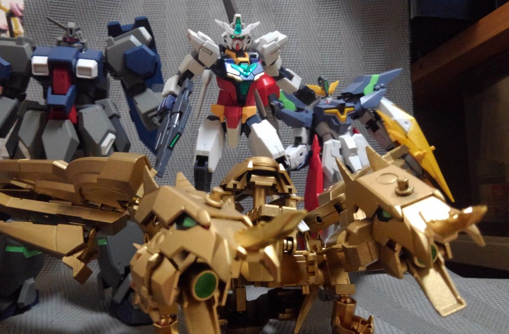 イージスナイトとグスタフ・カールは合体ギミックの為に若干改修してありますグスタフはウォドムポッドの修復に時間が掛かる為メイが調達したもの「リライジングガンダムの重量を支えるのに丁度良かった」との事(という設定)