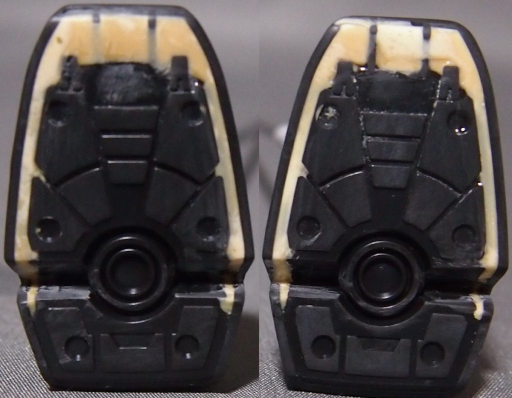 改造箇所その2:こちらも、最近のキットにありがちな箇所。足裏の肉抜き穴も埋めました。