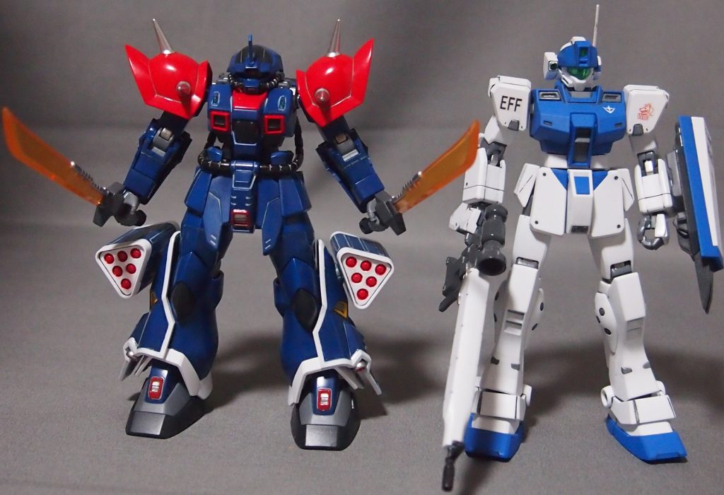 ライバルはブルーデスティニー1号機だけど、作っていないので、代わりにジムスナイパーⅡ(ホワイトディンゴ仕様)と一緒に。イフリート改は『機動戦士ガンダム外伝 戦慄のブルー』、ジムスナは『コロニーの墜ちた地で』登場と、セガのゲーム機(セガサターン&ドリームキャスト)つながりです。