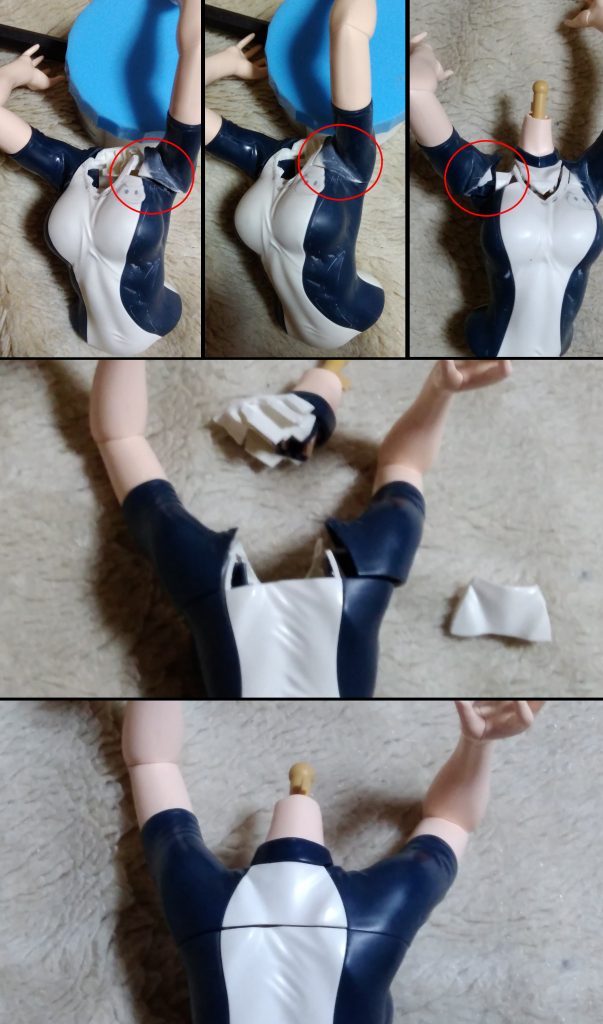 赤丸部分を加工し、塗装を楽にしました。背中はコミック版。アニメ放映後に加工してれば、カットする必要なかった。