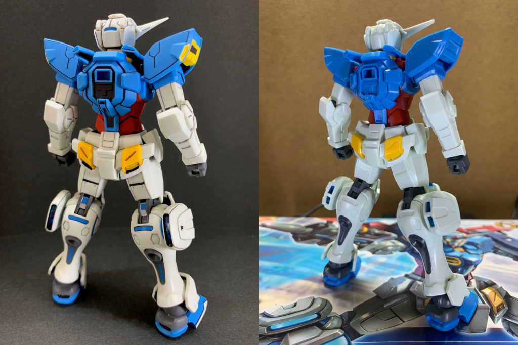 各所の水色やつま先の白は塗装せずに付属のシールを使いました。最後につや消しトップコートを吹けばそこまで目立ちません。