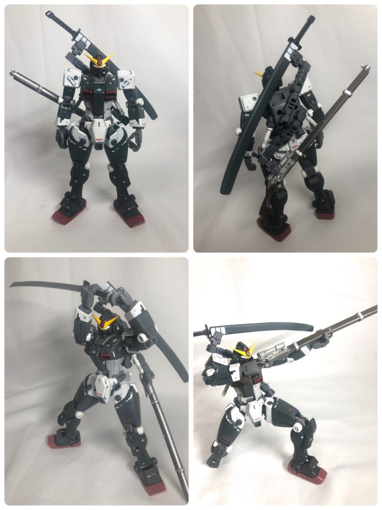 武装はアストレイから刀とスクラッチした種子島ライフルを用意しました。グローバルが良く動くのでポーズもとりやすいです。