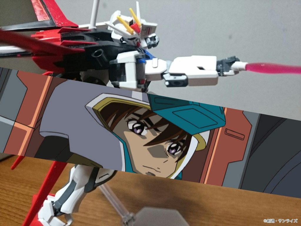 ・カットイン(キラ)カットイン系は他にも「アムロ(CCA)」「シャア(CCA)」「アムロ&シャア」、「アスラン」「キラ&アスラン」「刹那(一期)」「グラハム(1期)」「刹那&グラハム」があるっスちなみに画像のストライクは近日投稿予定っス(HGに恋するふたり2巻まで読み直してから投稿したいけどまだ2巻が発送されない…orz)。