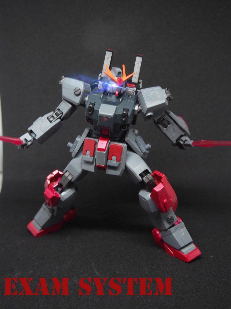 EXAMシステムニュータイプの脳波に反応して、ニュータイプを殲滅するようにプログラミングされたシステム本来は頭部のセンサーが赤くなるのだが、本機は蒼く光る