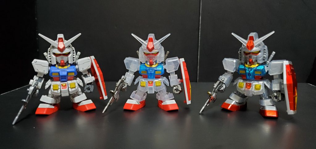 通常成型、ソリッドクリア、ソリッドクリア裏シルバー+αの比較。