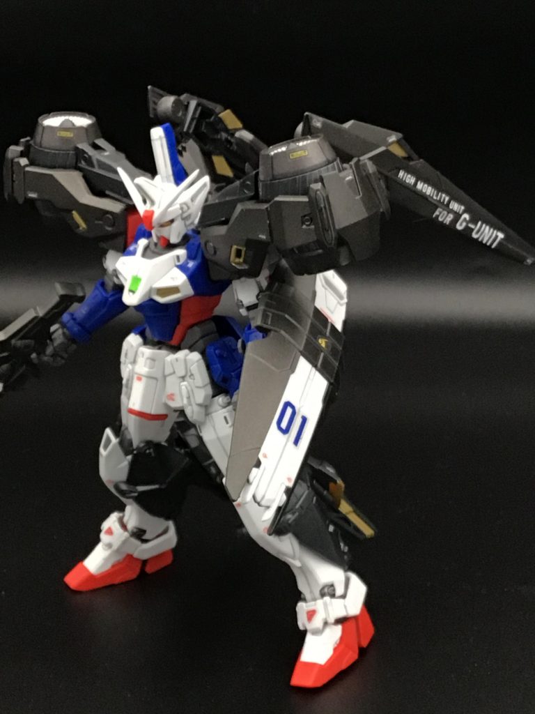 高機動ユニット単品で。こちらはガンメタルとメタルブラックで塗りつつ、デカール足してます。肩のデカいバーニアがいいっすねぇ！