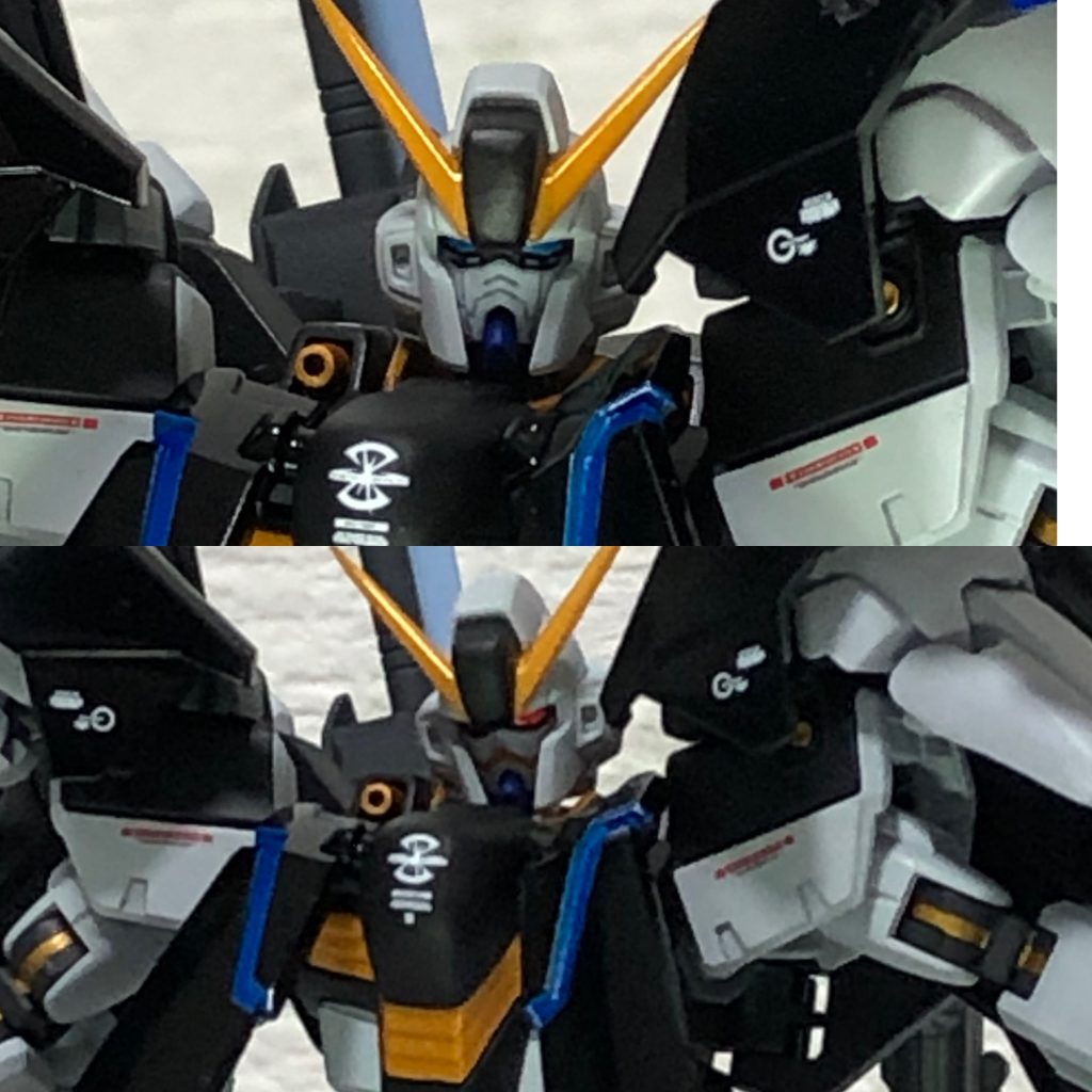 ツインアイは通常ブルーで最大稼働状態はレッドにしました