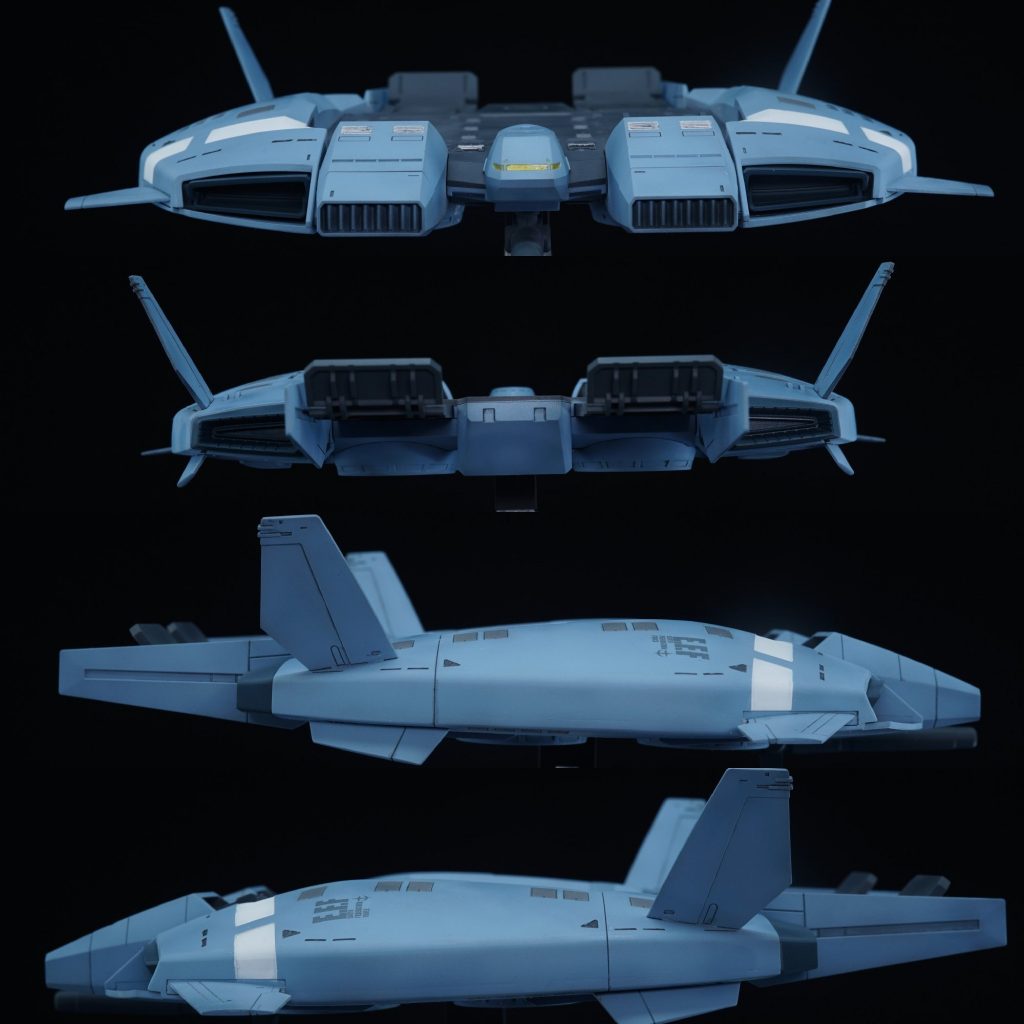 ・四方から外周にぐるっと合わせ目が出る上に、後ハメ加工も面倒くさそうだったのでほぼマスキングで対処する羽目になりました…。しかし可動部分もほとんどないので思ったほど面倒ではありませんでした。メガ粒子砲が初めから後ハメできるようになっていたのはありがたいですね♪