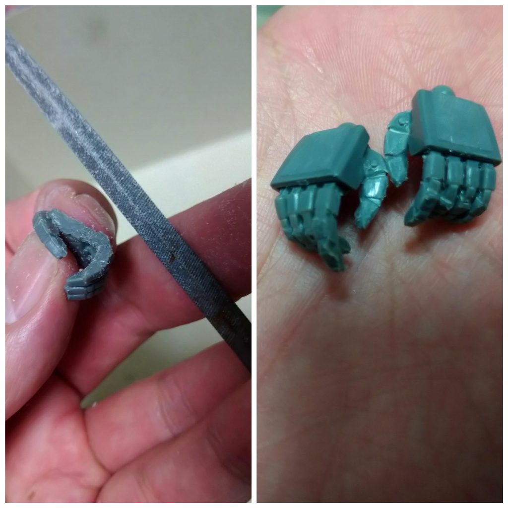 平手首加工して武器持ち手に。ドライヤー使いました。