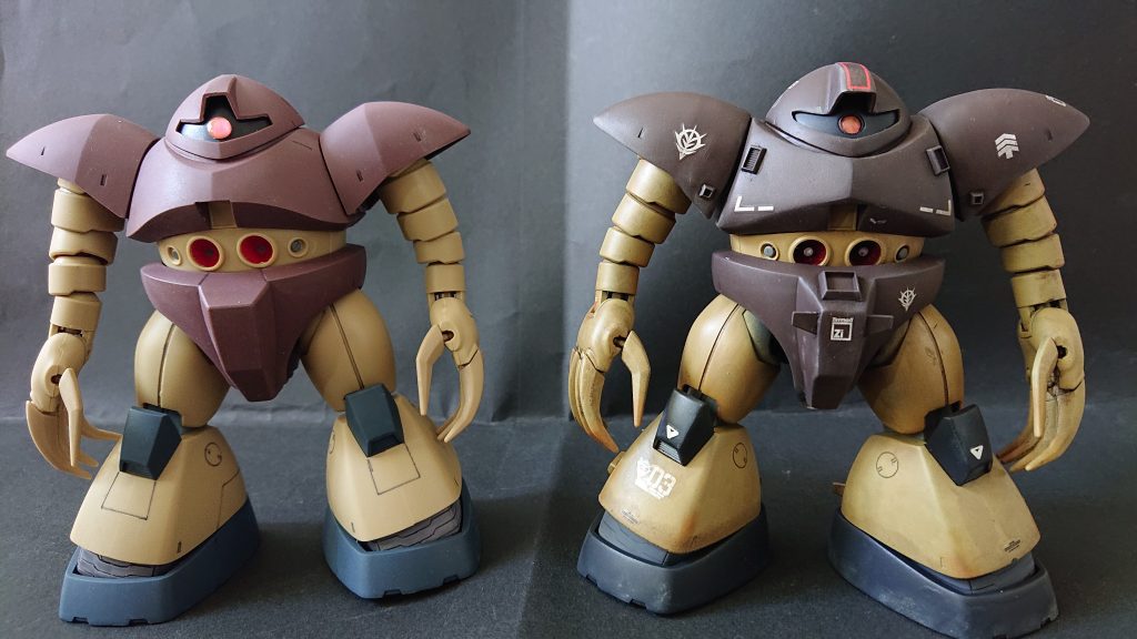 昨年9月に作った素組のゴッグとツーショット。肩から頭部のラインが変わっているのがわかるでしょうか?