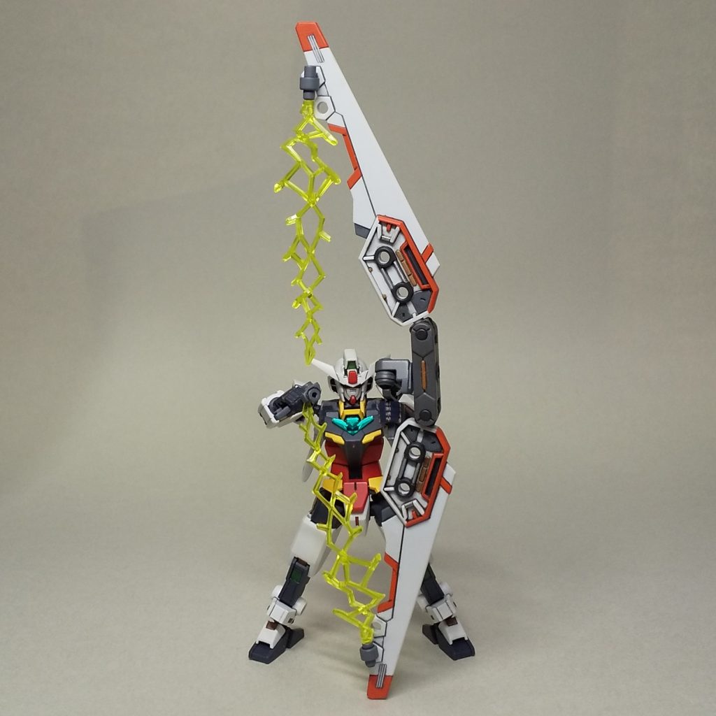 「弓構え」本来なら矢をつがえるところですが、矢のビームエフェクトがあるとごまかしがきかないので、この段階ではエフェクトを付けず、「大三」から矢のビームエフェクトが発生することにしました。