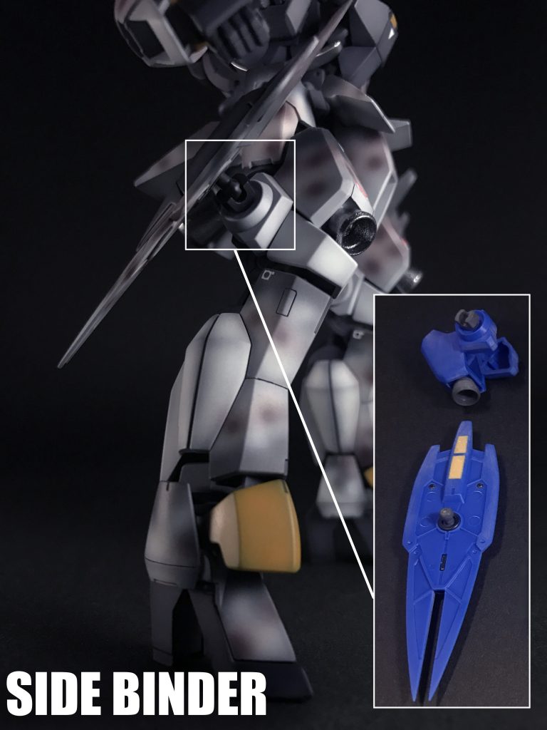 サイドバインダーの接続軸をボールジョイントに置き換え、可動域を拡張しています。HGBC「ボールデンアームアームズ」を使用しています。