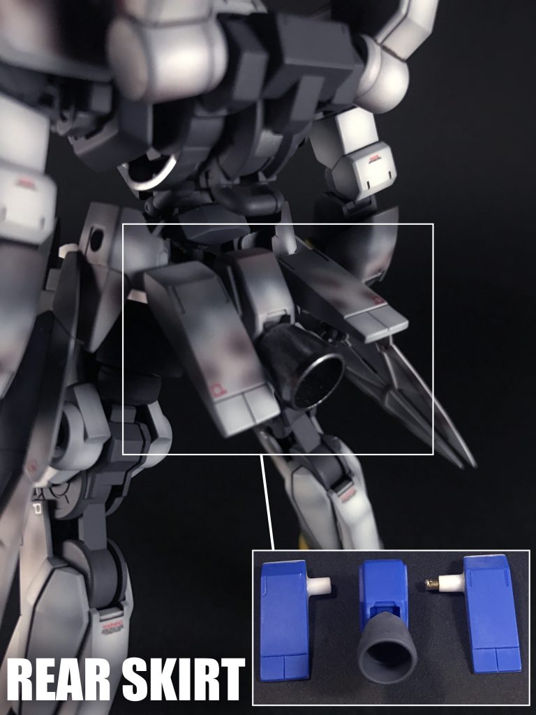 リアスカート部も一体成型パーツの為、フロントスカート部と同様の改修を施しています。スカート裏は肉抜き穴隠しも兼ねてプラ板で幅増ししています。