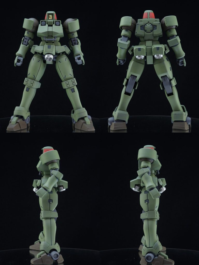 ・四方から四方からぐるりと。カラーリングは設定を踏襲していますが、各部関節の色がとっ散らかってるのが苦手だったのでグレーに統一しています。各部の窪みは