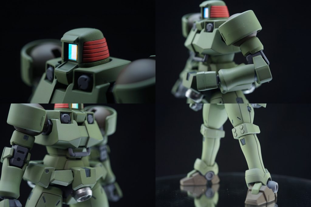 ・各部のアップ頭部は内側の干渉部を切り飛ばしてロール可動できるようにして、カメラ内部にラピーテープ、表面にミラージュレッド(デカールフィルム)貼って