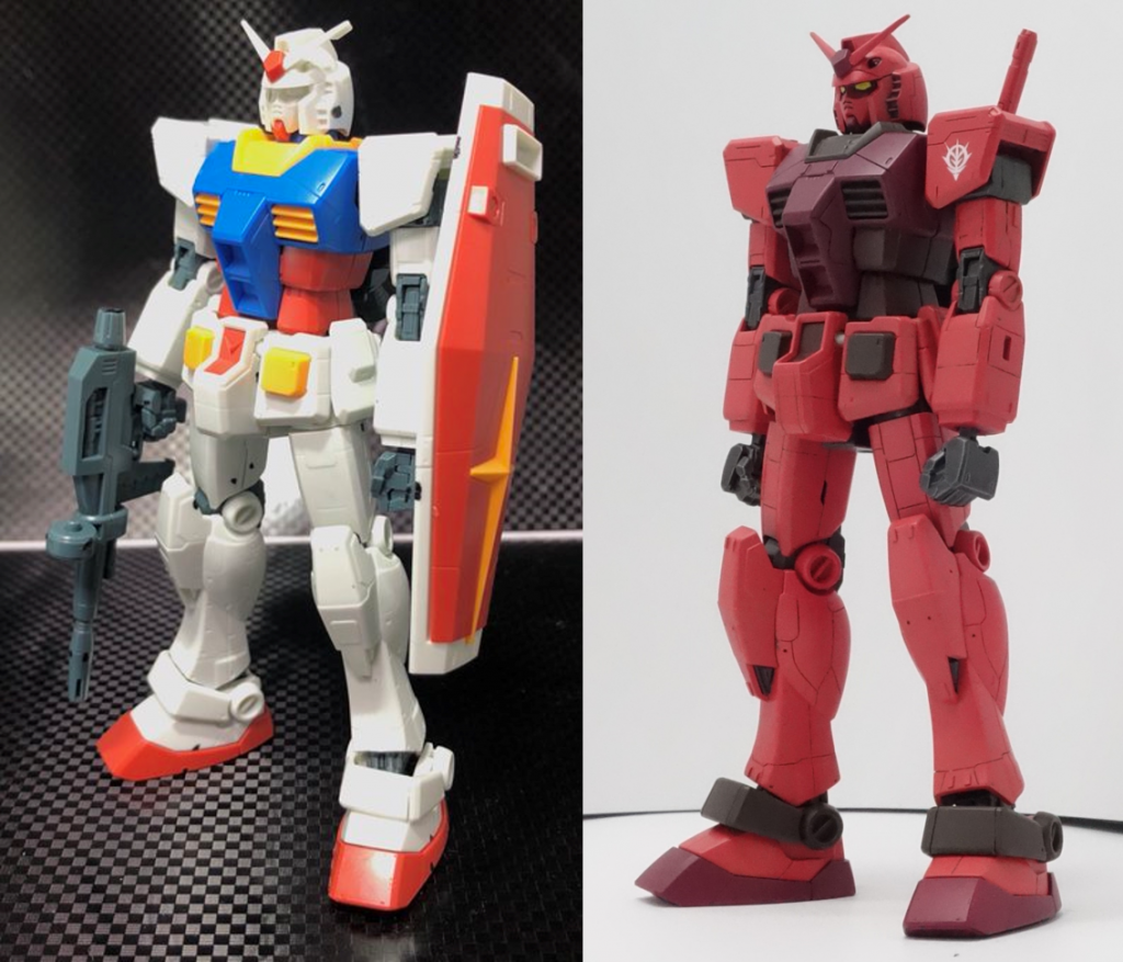 素組みと比較。キット自体はリバイブガンダム+ダブルオーといった印象で、肘と膝が90度しか動きませんが造形は良いキットです。先ほども言及しましたけど、握りこぶしがテキトーなんですよね