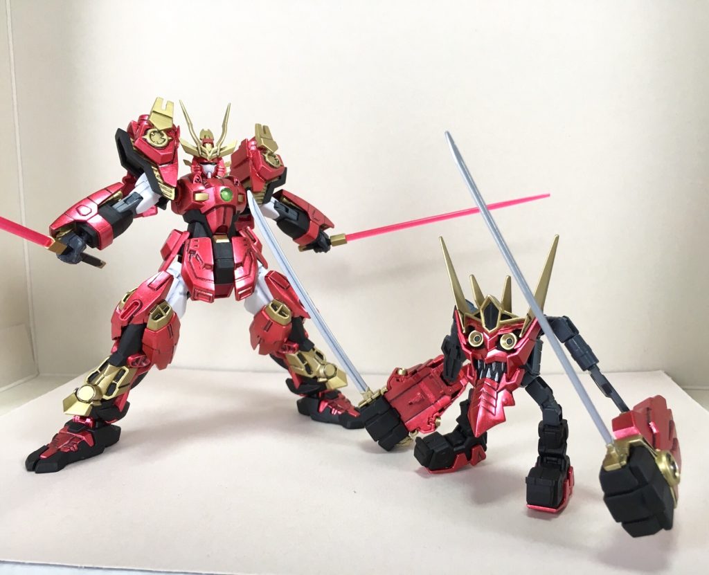 余ったパーツでサポートメカ「小鬼丸」も作りました。顔は怖いけど忠誠心は篤いお供です