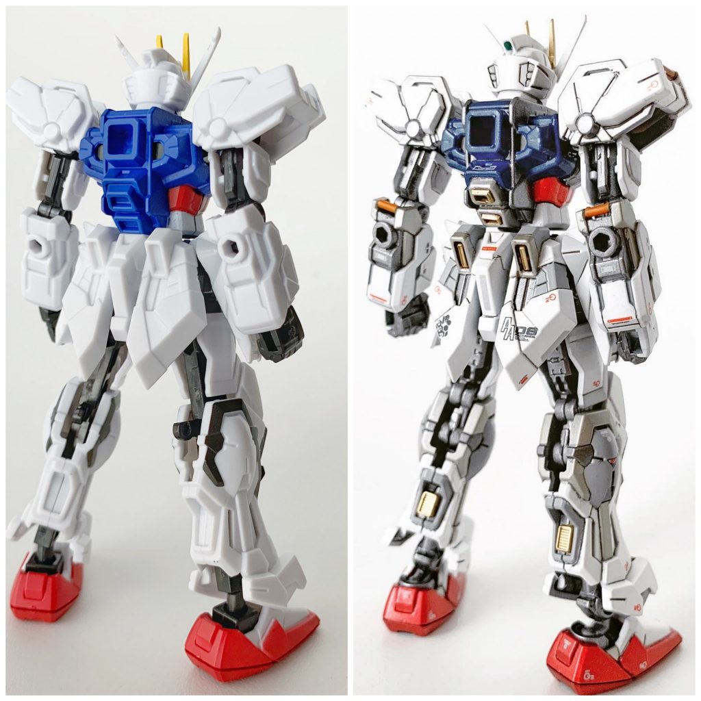 【機体本体のリアショット】Gフレームは二の腕と太もものびんぼっちゃまをバカにされることが多いのですが、機体によっては違和感なくカッコよさにつなげられる部分だと思っています。