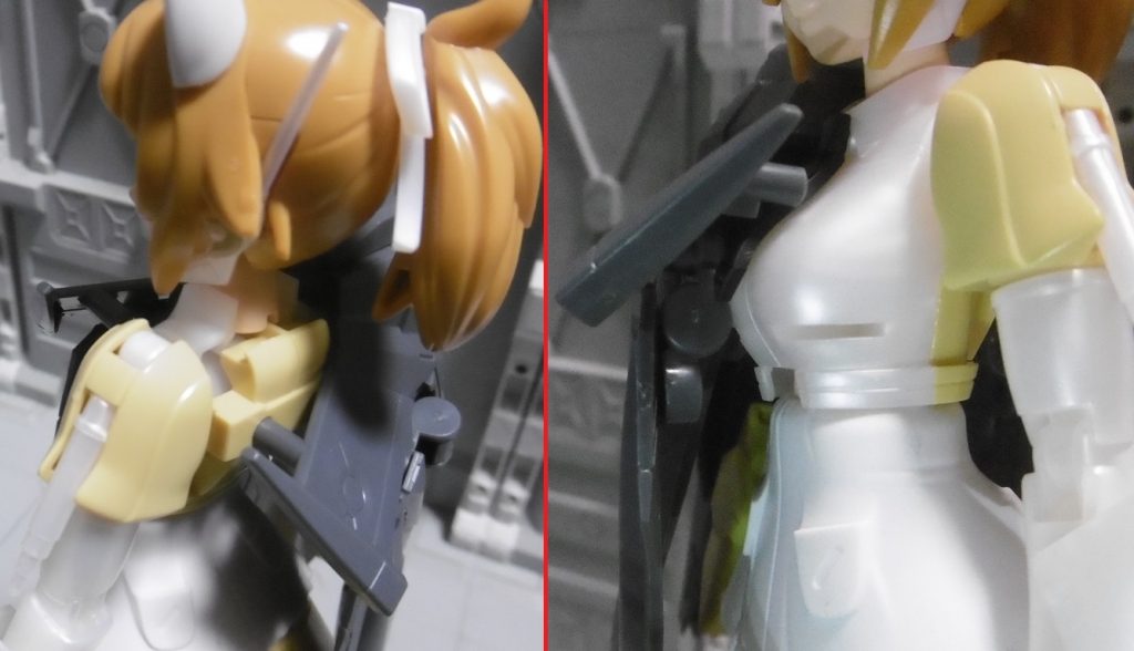 ノーネイムマントは右側から着せて、背面の左穴に差し込み。この際に前面が上着に触れ易くなるため、外しています。おはだけ(ボツ案その3)はAA版でやるつもりでもいましたが、セーフ&アウトの境界線がよく分からず、キワドイ表現は避けました。