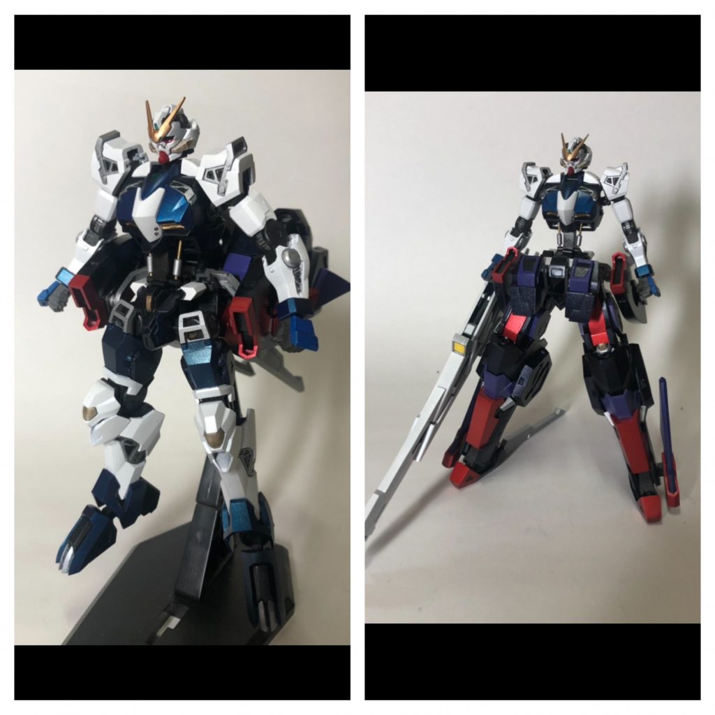 Bブースター装備はサイドバインダーの小型化で腕が自然に降りるようになりました。Bカウルは全パーツ作り直しており、特に膝下のシルエットがとてもスッキリしたものとなりました。相変わらず足は前に上がりにくいですが軽くなったことでポージングはしやすくなりました。