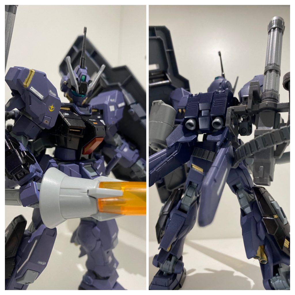 武装はギャンクリーガーの「ビームランス」ジムガードカスタムの「ガーディアンシールド」を拝借ブレードアンテナ部は「ガンダムアスタロトオリジン」から拝借。