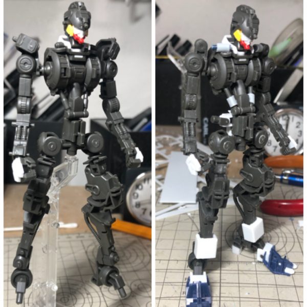 再びガンダムフレームに挑戦することにしました。まずは各部シリンダーを太くする事とフレーム状態だと無くなってしまうつま先を作るところからスタート。