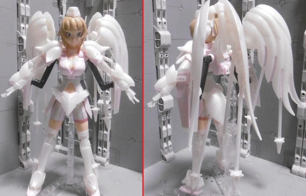 ② あくえんふみなアクシズエンジェル(以降「AA」)版。これも発売当時の購入品を説明書通りにパチ組みした物で、シールを使っています。シールドファンネルを装備させたのと、AA3体分のファンネルステッキx6を使った以外に特筆すべき点はありません。