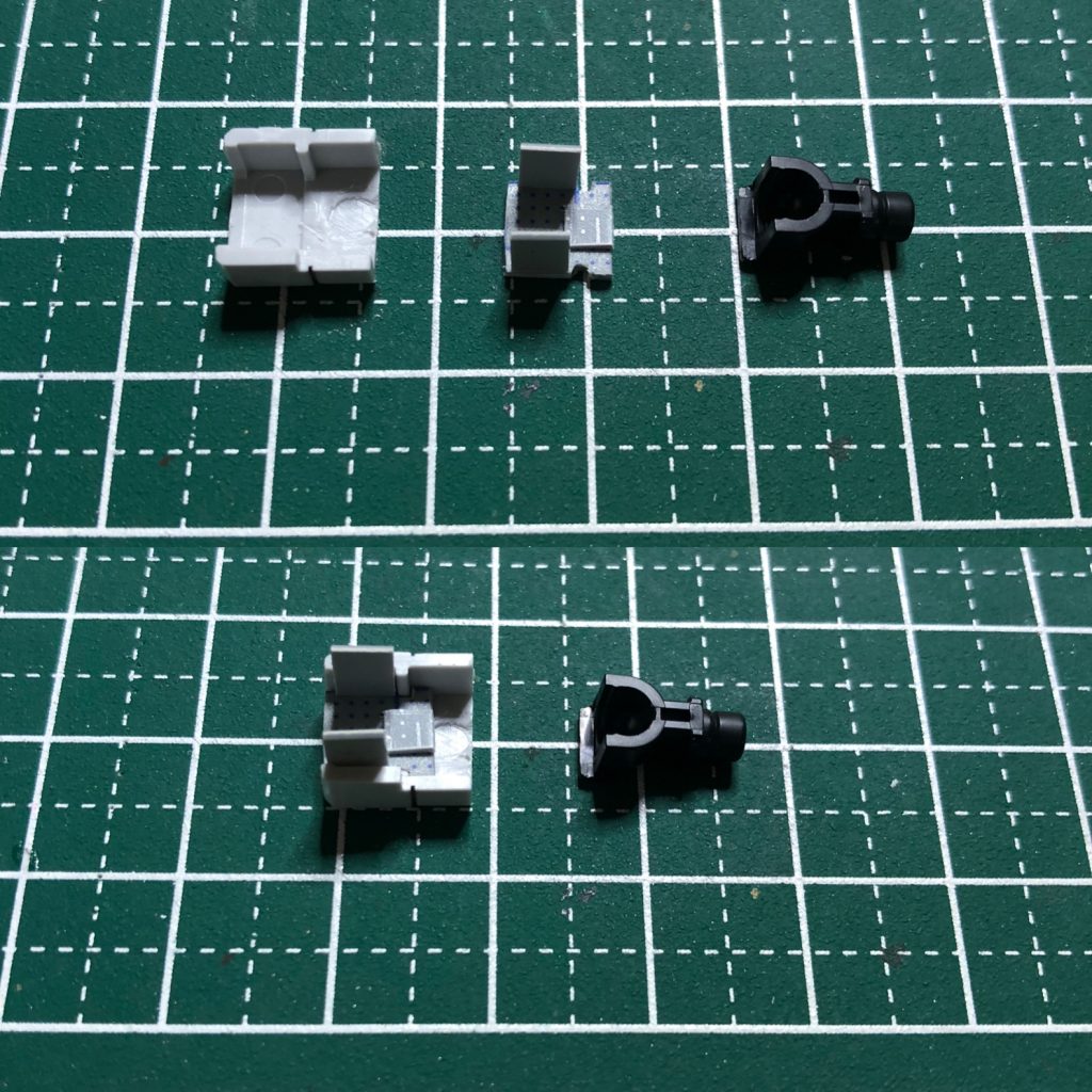 腕のジョイント。見た目はさておき、内部はプラ板でジョイントの台座を作り固定しました。