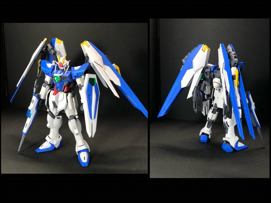 型式番号:GN-X10S    スカイフリーダムガンダム    ハイマットバスターパック新たに追加された装備はフリーダムと同様にウイングユニットの間に挟み込まれるようにマウントされるため、このパックを装備したスカイフリーダムのシルエットは、よりその原型機に近いものへと変化する。